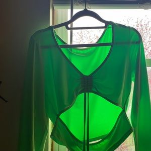 Mizoci Ruched Tie Up Crop Top Basic Long Sleeve